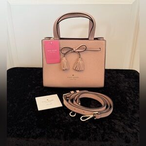 New Kate spade Hayes satchel is featured in pebbled leather in Rosy Cheeks